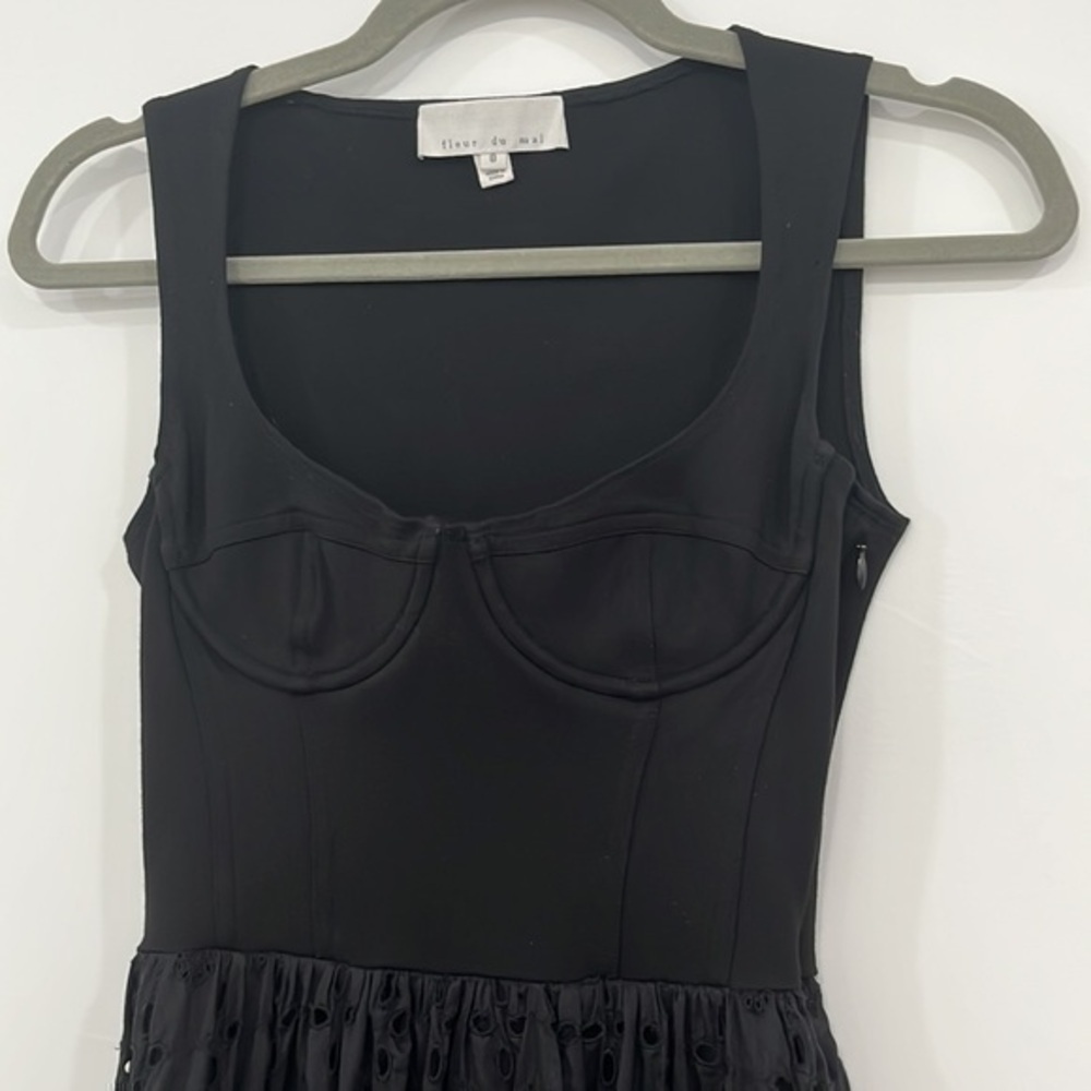 Fleur Du Mal Broderie Anglaise Bodysuit Midi Dress Black Size 0 - Picture 5 of 13